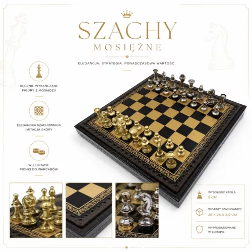 Set sah Italfama N001, alamă și piele, înălțime 5 cm