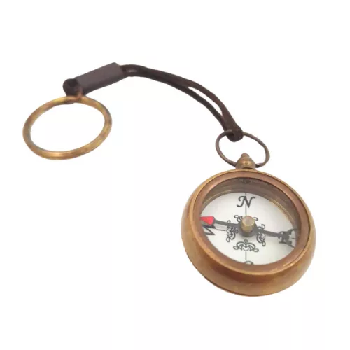 Breloc busola Giftdeco CL336/1, metal si sticla, finisaj alama, 3 x 17 cm