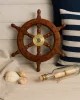 Timonă decorativa Giftdeco SW10/12, alamă și lemn, diametru 30 cm, stil retro, nautic