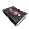Jurnal Giftdeco AH07, piele de capra, soare si luna, granat si bej, 200 pagini, 18 x 13 cm