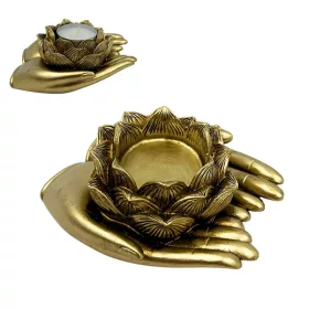   Suport pentru lumânare decorativ Giftdeco 311FJZ, mână, rășină, auriu, 11,5 x 9,4 x 4,8 cm