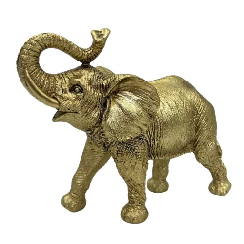 Miniatură trompeta Giftdeco, Golden Elephant with Raised Decorative Figurine 141FJZ, rășină, 20,5 x 7,8 x 16,8 cm, stil modern, clasic