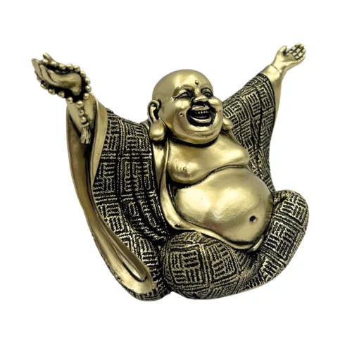 Figurină Buddha vesel Giftdeco 4406FJH, rășină, auriu-negru, 17,1 x 8,6 x 11,6 cm