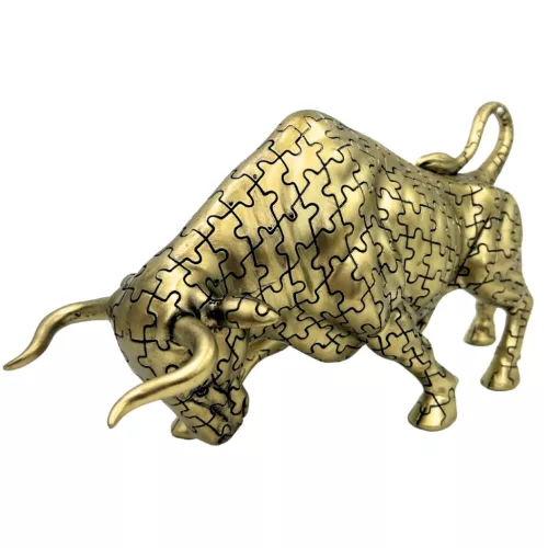 Figurină taur Giftdeco 43111Y1, rășină, auriu-negru, 33,3 x 10,4 x 16,3 cm