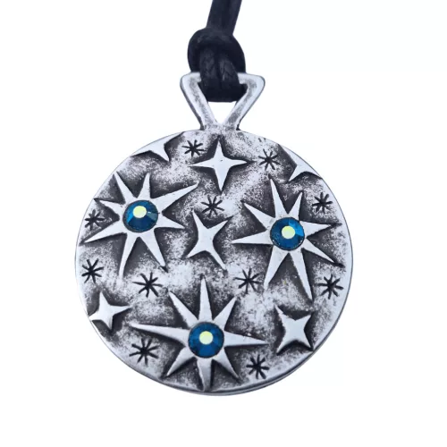 Colier Giftdeco EST34, motiv stele, finisaj argintiu, cristale albastre, 45-62 cm