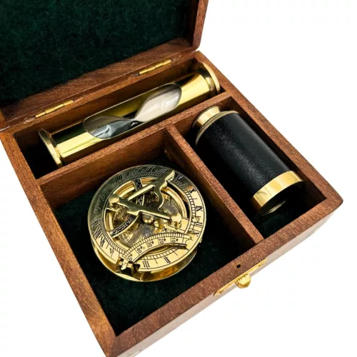 Set cadou retro Giftdeco NC102365 – busolă, lunetă și clepsidră