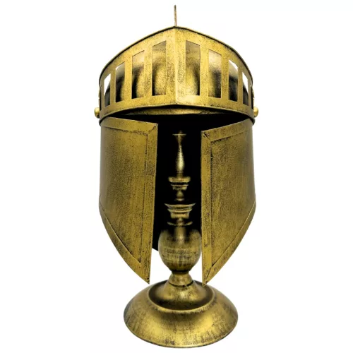 Casca decorativa greceasca Giftdeco 6646A, replica din metal, 46 cm, auriu retro