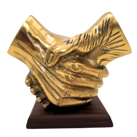   Figurină strângere de mână Giftdeco DD-20DA, metal și lemn, 17 x 16 x 9 cm