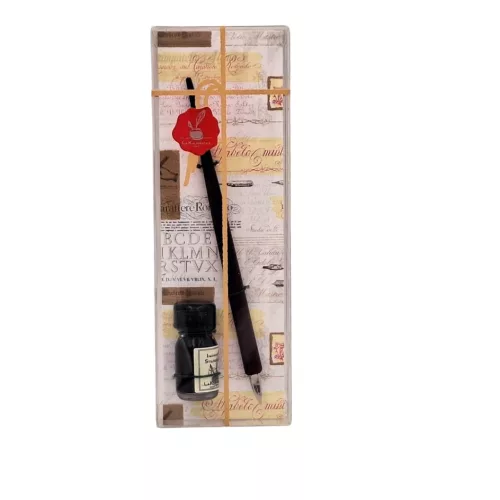 Set caligrafie Giftdeco 708, pana din lemn cu penita si cerneala