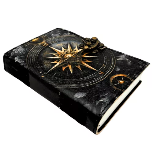 Busolă Giftdeco AH12, piele de capra și metal, 15 x 10 cm, stil retro, vintage, nautic
