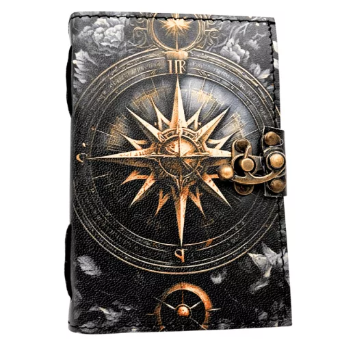 Busolă Giftdeco AH12, piele de capra și metal, 15 x 10 cm, stil retro, vintage, nautic