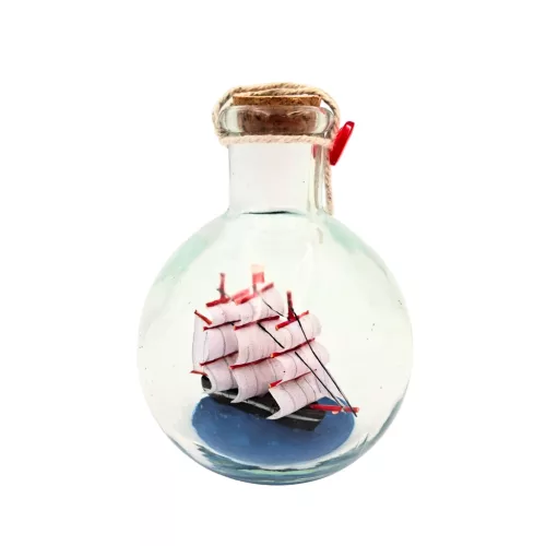 Corabie decorativa in sticla Giftdeco MA2012, 8,5 x 8,5 x 10,5 cm, stil nautic, clasic