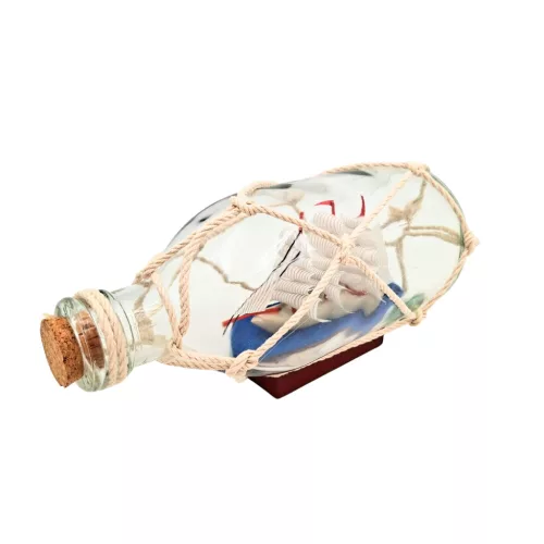 Corabie decorativă Giftdeco S2036B, sticlă și lemn, 18 x 7,5 x 8,5 cm, stil nautic, clasic, boho