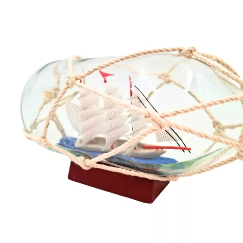 Corabie decorativă Giftdeco S2036B, sticlă și lemn, 18 x 7,5 x 8,5 cm, stil nautic, clasic, boho