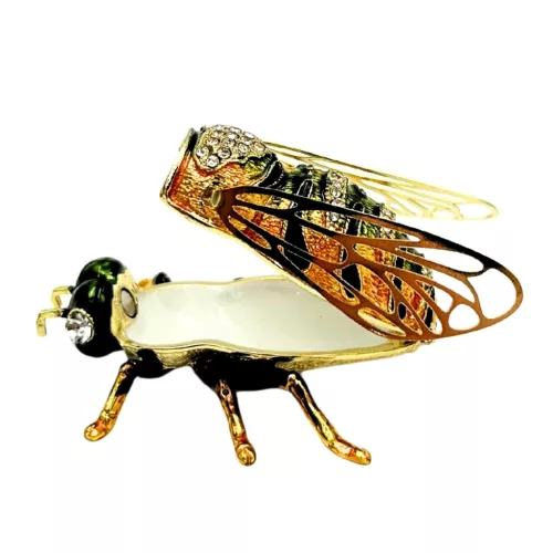 Casetă pentru bijuterii Giftdeco HX542 în formă de albină, metal și cristale, 7,5 x 5 x 2,5 cm