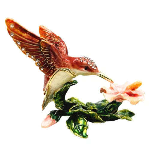 Casetă decorativă Giftdeco HX357 în formă de colibri, metal și cristale, 8 x 5,5 x 7 cm