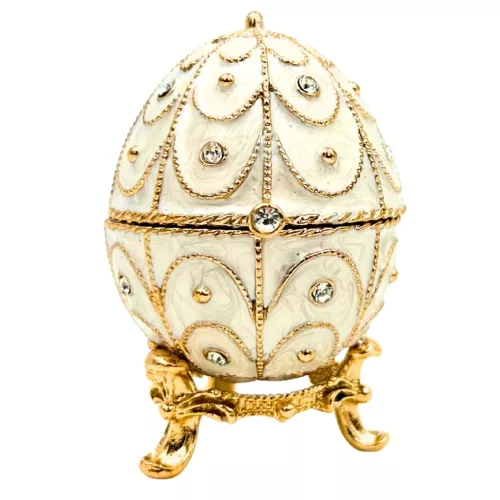 Casetă decorativă Giftdeco B0748-17WH, ou Fabergé, metal și cristale, 5,5 x 6,5 cm