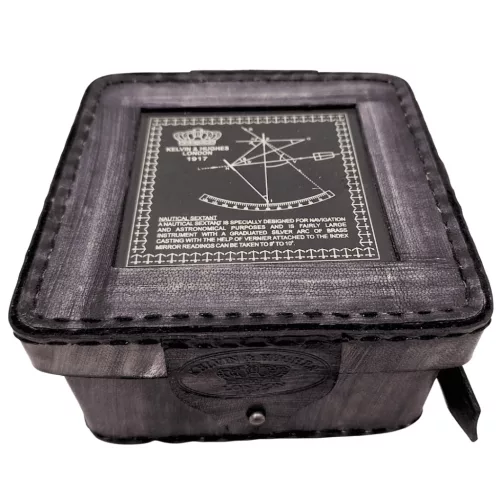 Sextant decorativ Giftdeco ST003 din alamă și piele, 13 x 12 x 6 cm