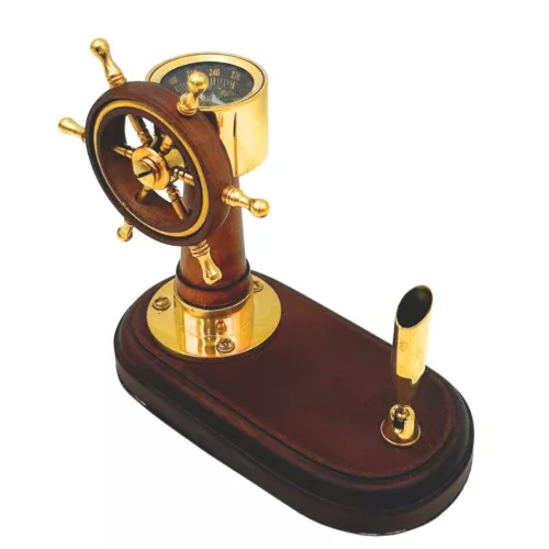 Busolă Giftdeco TT017, alamă și lemn, 13,8 x 6,8 x 14,5 cm, stil retro, nautic, clasic