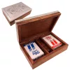 Set de cărți și zaruri Giftdeco DC-004, cutie din lemn cu capac din aluminiu, 19 x 12,5 x 5 cm