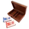 Set de cărți și zaruri Giftdeco DC-004, cutie din lemn cu capac din aluminiu, 19 x 12,5 x 5 cm