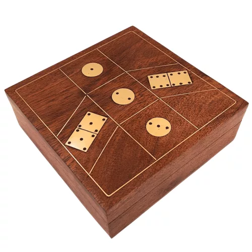 Set domino și zaruri Giftdeco DO-002, lemn și alamă, cutie 15,2 x 15,2 x 5 cm