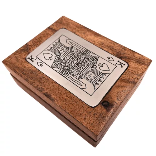 Set de cărți Giftdeco DNU-3025 în cutie din lemn cu plăcuță Rege, aluminiu, 11,5 x 8 x 4 cm