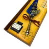 Set caligrafie Giftdeco EE11, pană de gâscă albastră, 6 penițe, cerneală și cutie