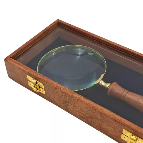 Lupă Giftdeco MFGB364/4, alamă, sticlă, lemn și textil, 23 x 10 x 2 cm, stil clasic