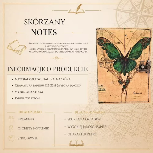 Jurnal Giftdeco AH20, piele de capra, 18 x 13 cm, stil retro, vintage