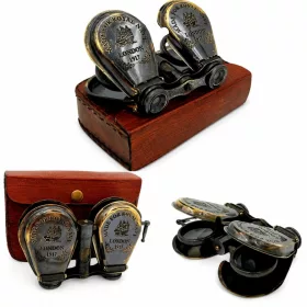   Binoclu decorativ Giftdeco BN863, alamă cu finisaj antichizat, husă din piele, 13 x 8 cm