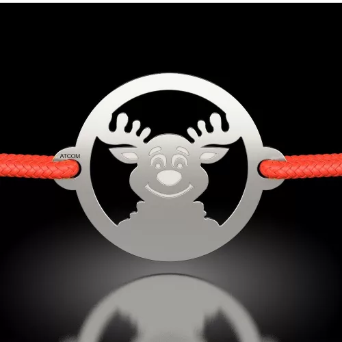Stříbrný náramek se šňůrkou model Nazdrava Reindeer