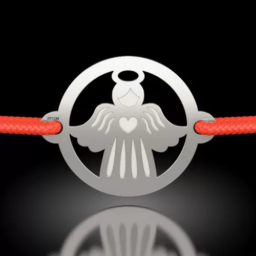 Stříbrný náramek s červenou šňůrkou model Christmas Angel