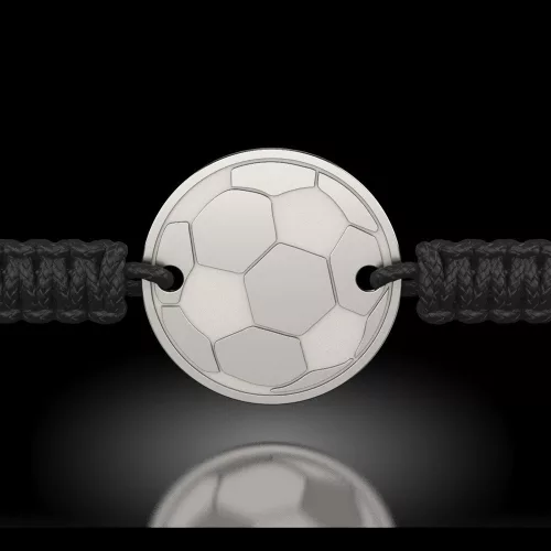 Stříbrný náramek s černou šňůrkou model Soccer Ball
