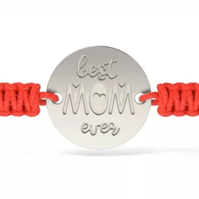   Stříbrný náramek s červenou pletenou šňůrkou, model Best Mom