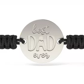   Stříbrný náramek s černou splétanou šňůrkou, model Best Dad
