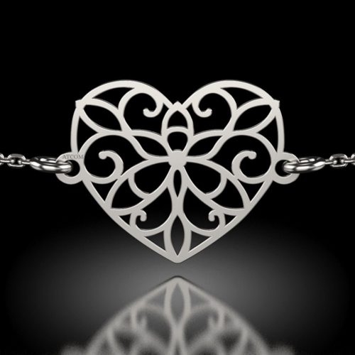 Krajkový model srdce náramek stříbrného řetízku