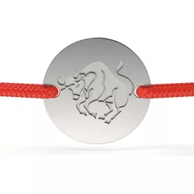 Stříbrný náramek s červenou šňůrkou model Taurus