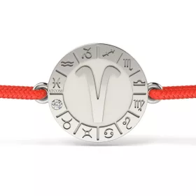 Stříbrný náramek s červenou šňůrkou model Aries