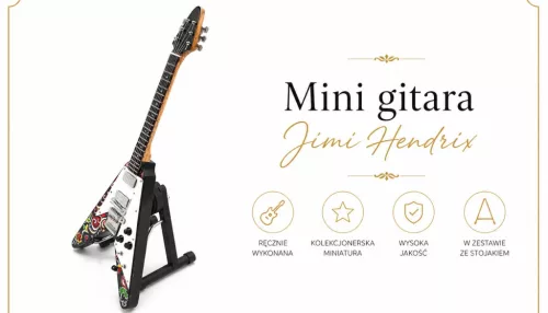 Miniatură chitara Indomini MGT-1182, Jimi Hendrix Psychedelic F. V, lemn de mahon, plastic și metal