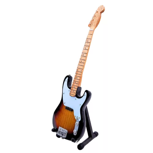 Miniatură chitara Indomini MGT-2554, in style of Sting, lemn de mahon, plastic și metal, înălțime 24,5 cm