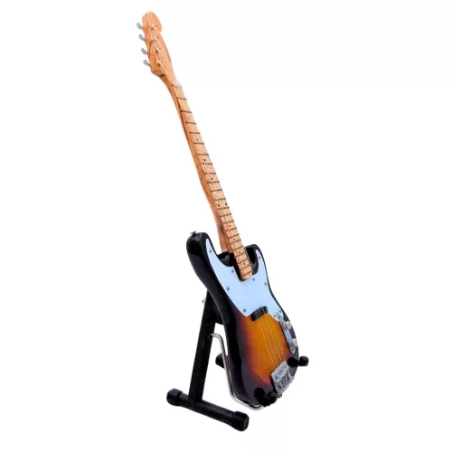 Miniatură chitara Indomini MGT-2554, in style of Sting, lemn de mahon, plastic și metal, înălțime 24,5 cm