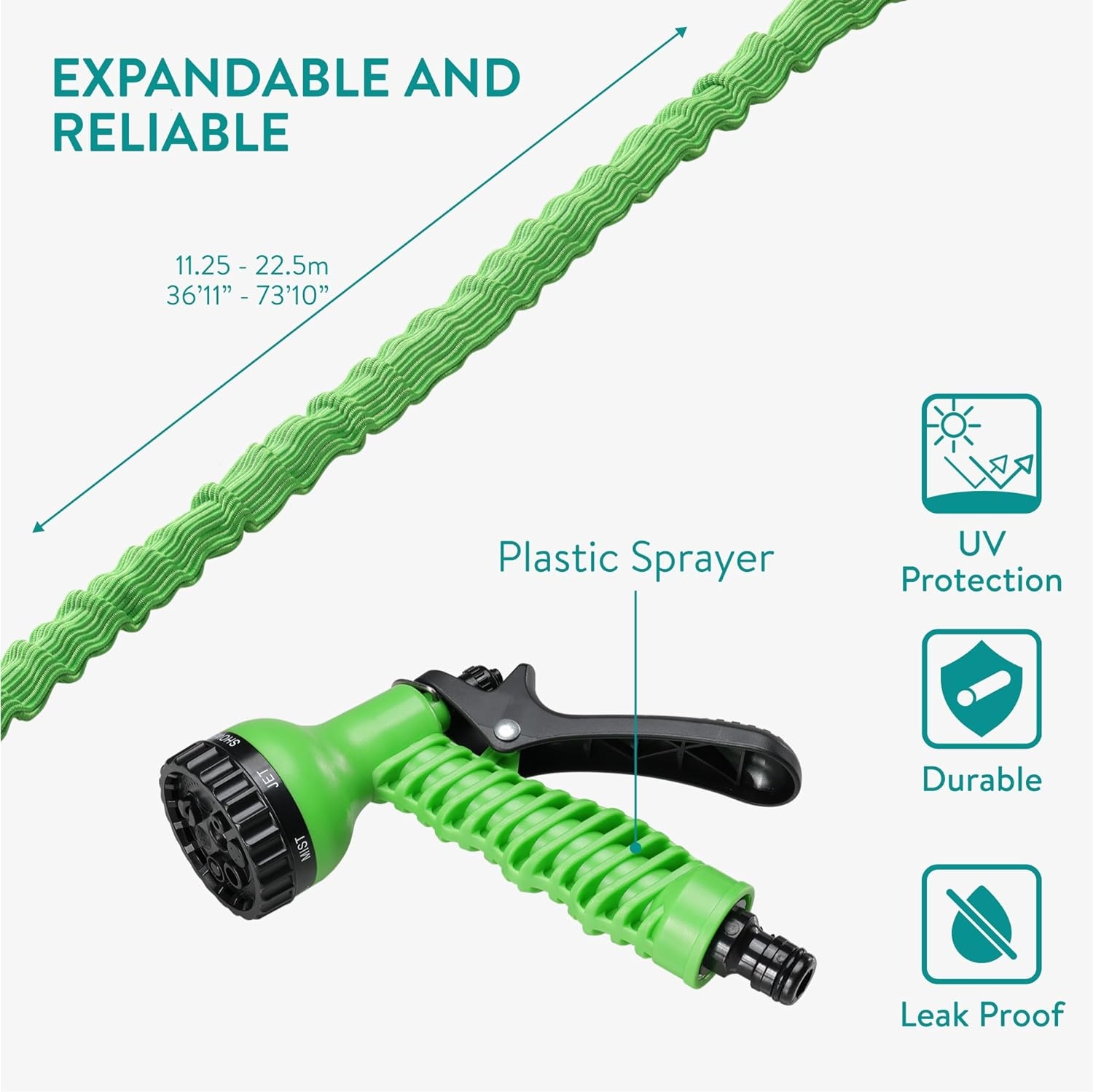 Furtun de gradina extensibil Navaris, 11.25-22.5m, cu pistol 7 functii, 61948.03