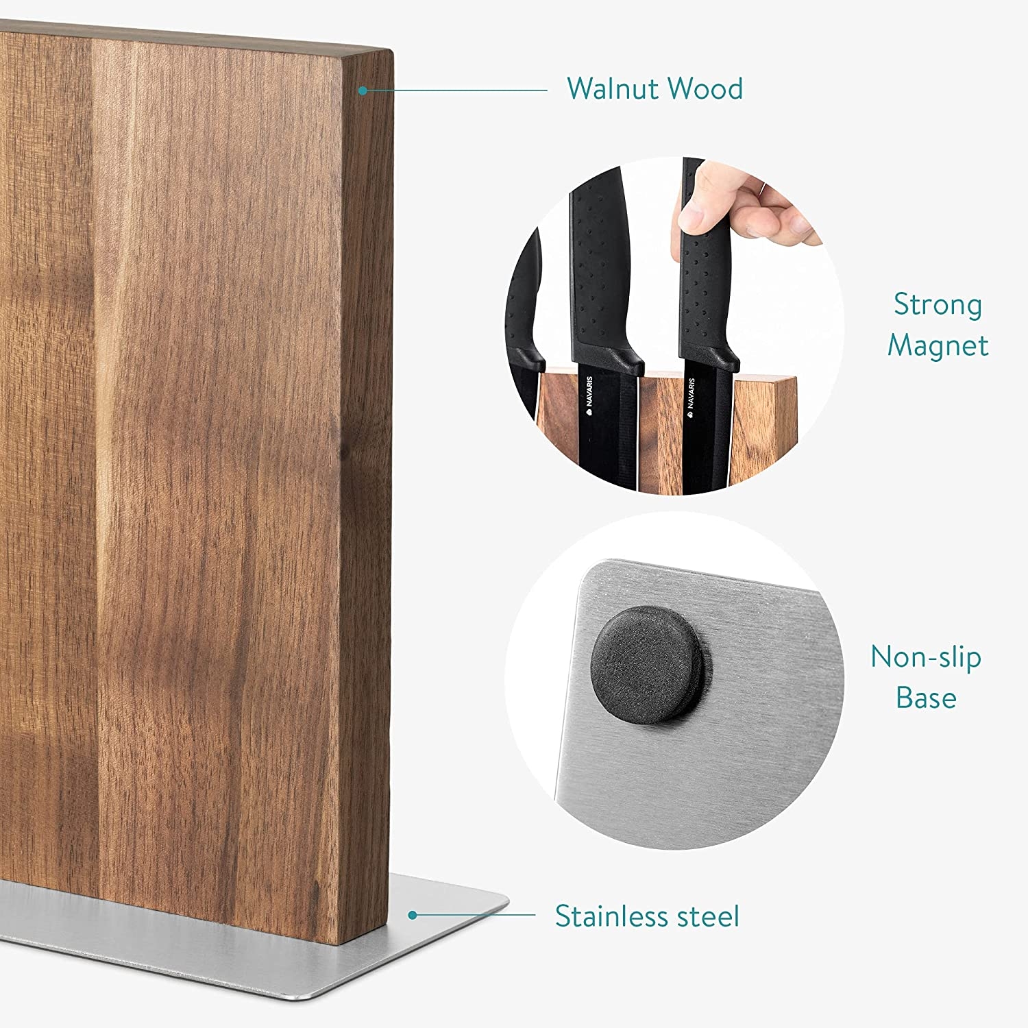 Suport magnetic cu doua fete Navaris pentru cutite, lemn de nuc, 25x23x10 cm, 50416.025.03